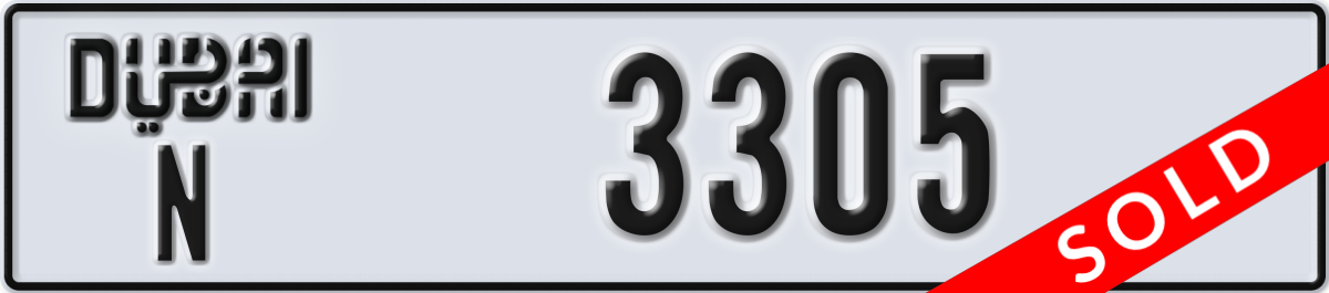 dubai License Plate Number 3305 Code N