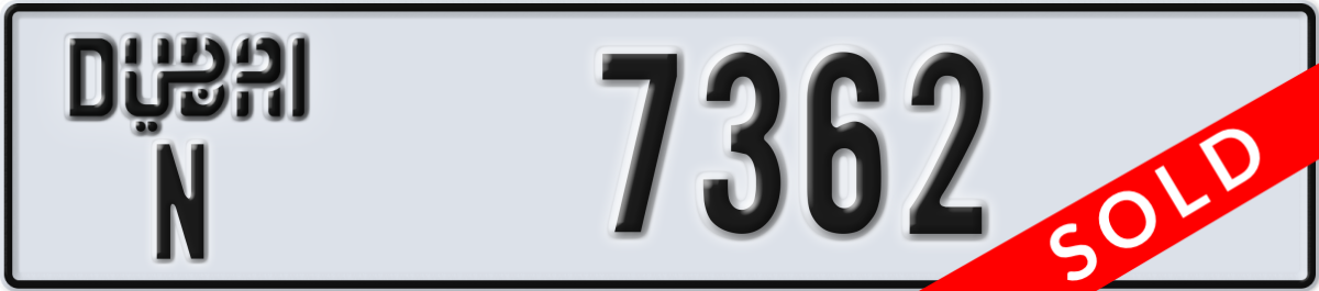 dubai License Plate Number 7362 Code N