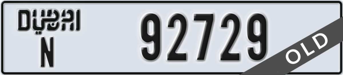 dubai License Plate Number 92729 Code N