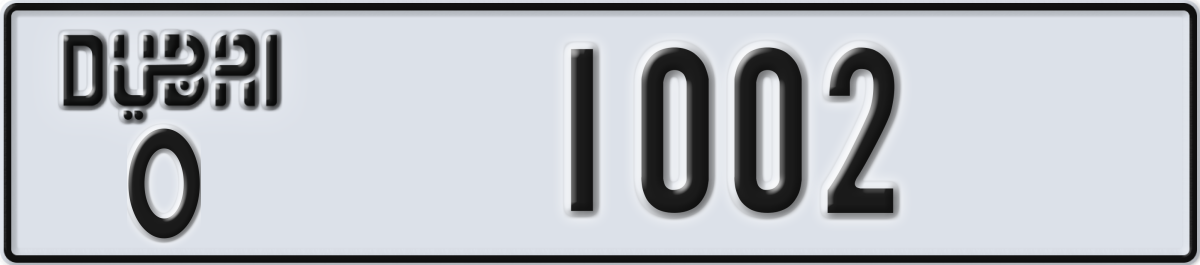 dubai License Plate Number 1002 Code O