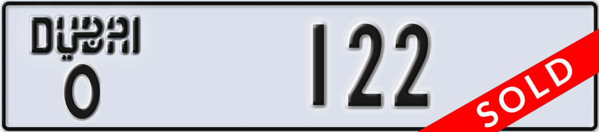 dubai License Plate Number 122 Code O