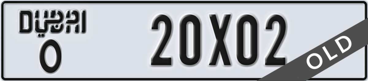 dubai License Plate Number 20X02 Code O