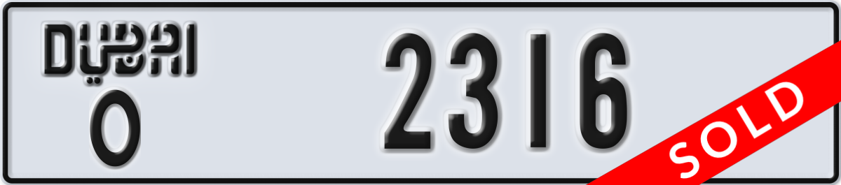 dubai License Plate Number 2316 Code O