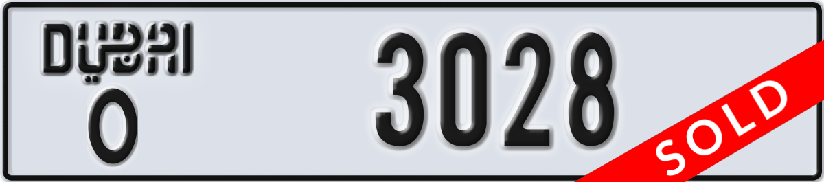 dubai License Plate Number 3028 Code O