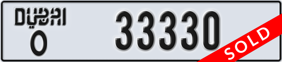 dubai License Plate Number 33330 Code O