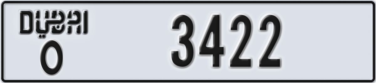 dubai License Plate Number 3422 Code O