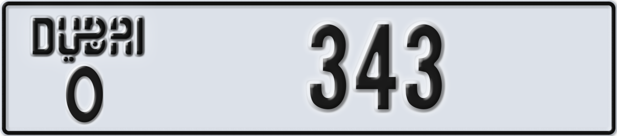 dubai License Plate Number 343 Code O