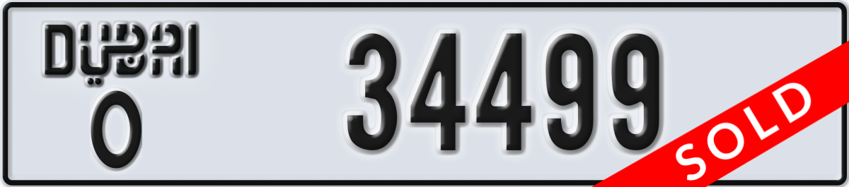 dubai License Plate Number 34499 Code O