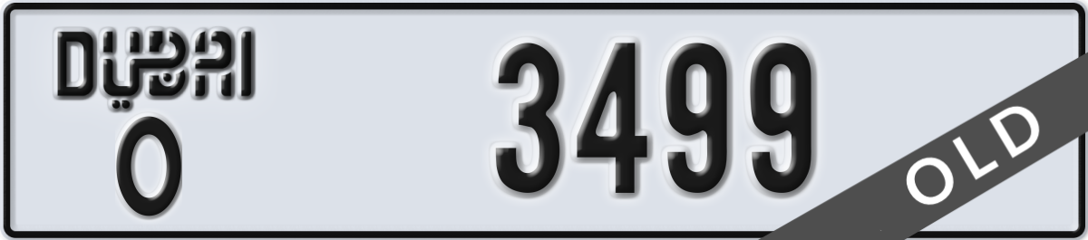 dubai License Plate Number 3499 Code O