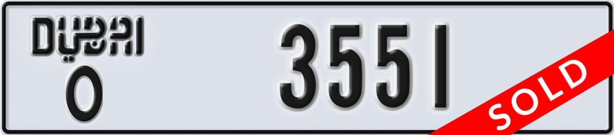 dubai License Plate Number 3551 Code O