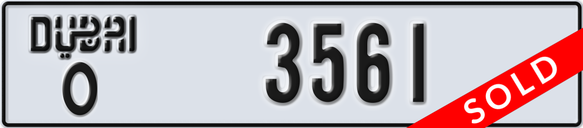 dubai License Plate Number 3561 Code O