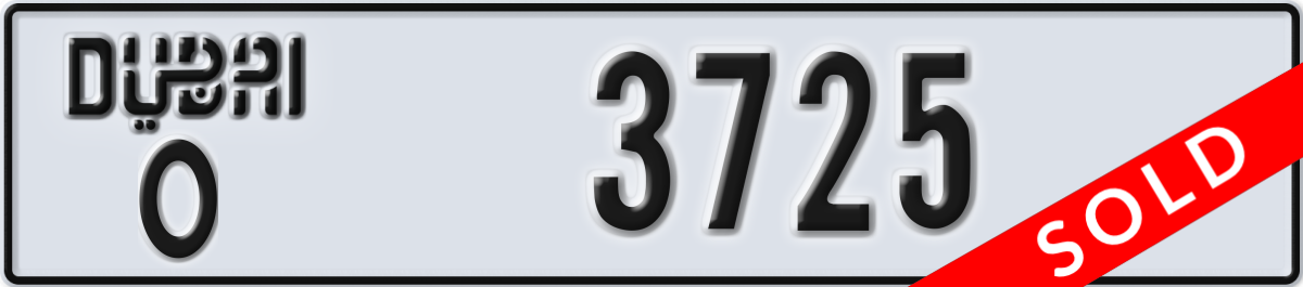 dubai License Plate Number 3725 Code O