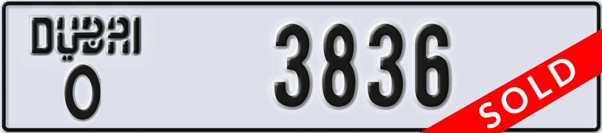 dubai License Plate Number 3836 Code O