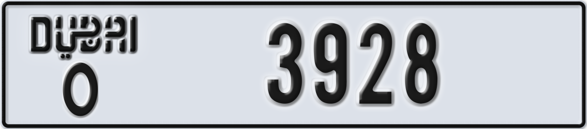 dubai License Plate Number 3928 Code O