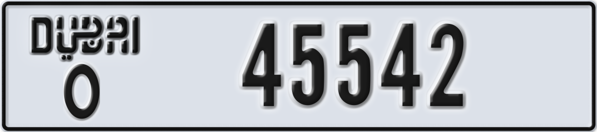 dubai License Plate Number 45542 Code O