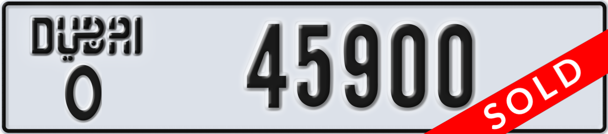 dubai License Plate Number 45900 Code O