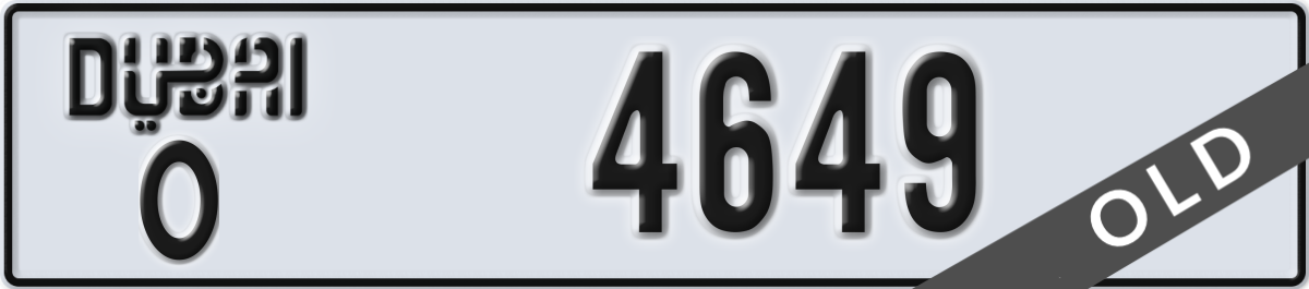 dubai License Plate Number 4649 Code O