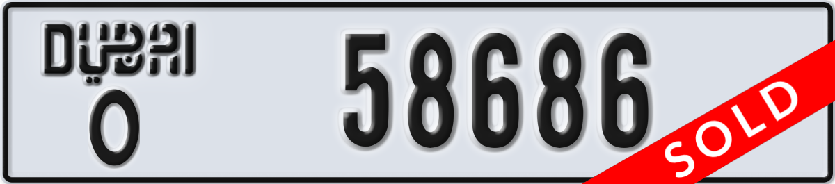 dubai License Plate Number 58686 Code O
