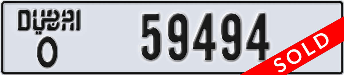 dubai License Plate Number 59494 Code O