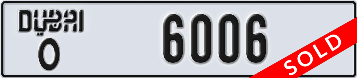dubai License Plate Number 6006 Code O
