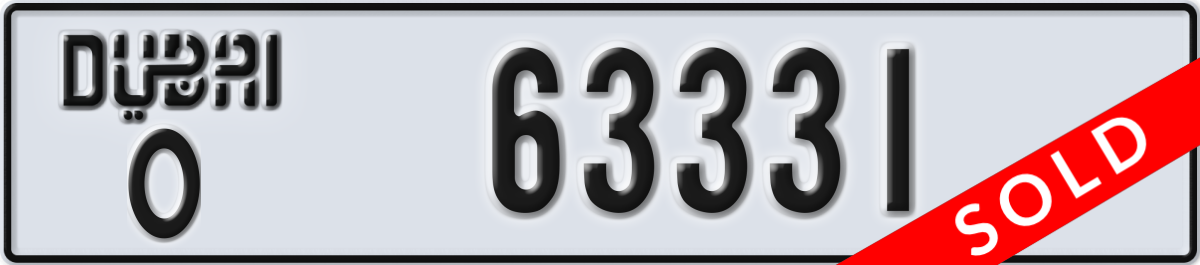 dubai License Plate Number 63331 Code O