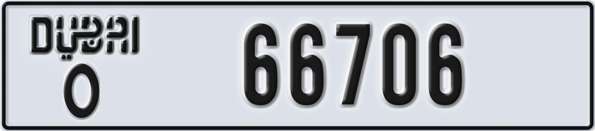 dubai License Plate Number 66706 Code O