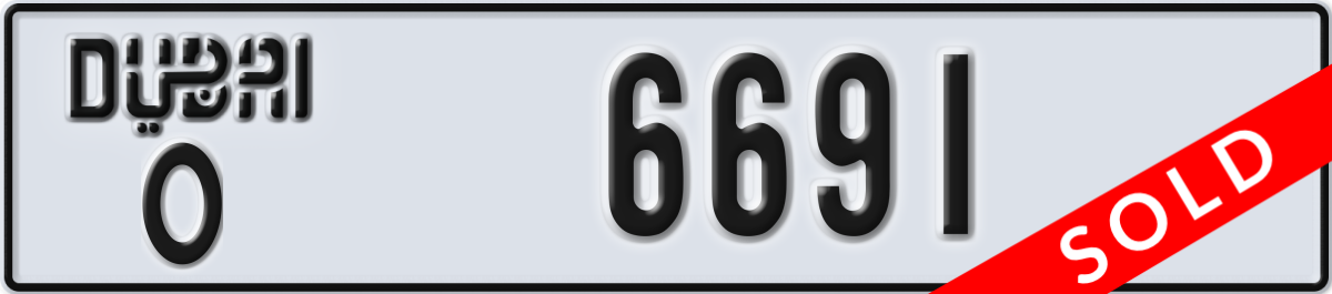 dubai License Plate Number 6691 Code O