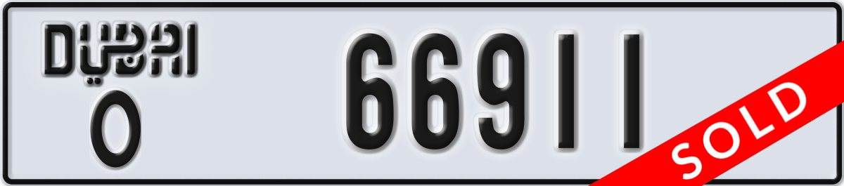 dubai License Plate Number 66911 Code O