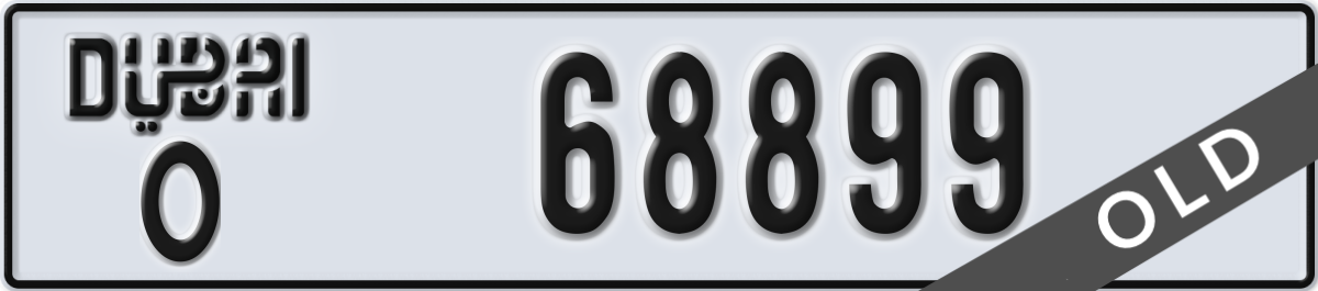 dubai License Plate Number 68899 Code O