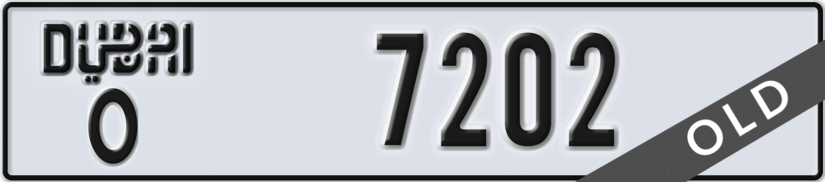 dubai License Plate Number 7202 Code O