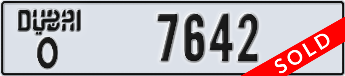 dubai License Plate Number 7642 Code O
