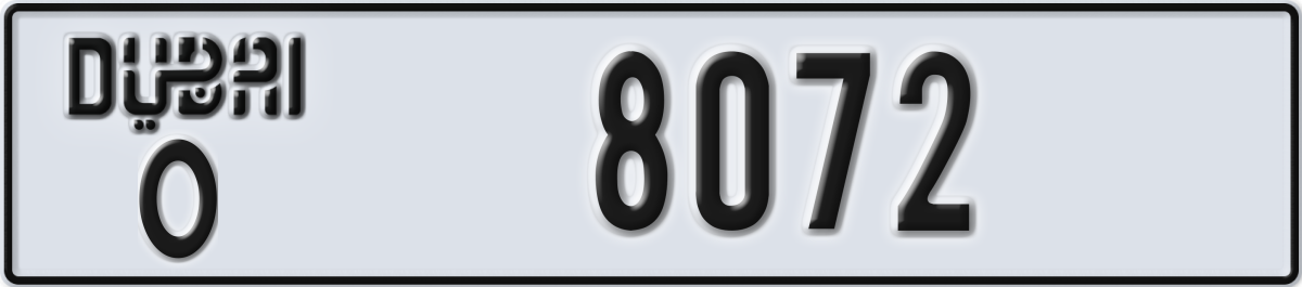 dubai License Plate Number 8072 Code O