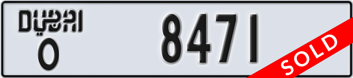 dubai License Plate Number 8471 Code O