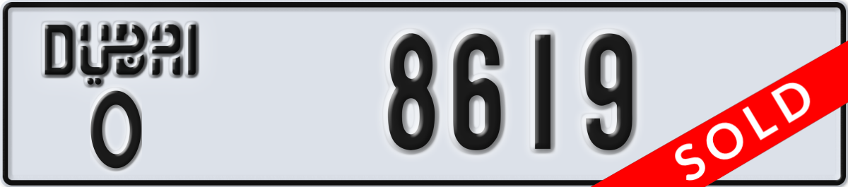 dubai License Plate Number 8619 Code O