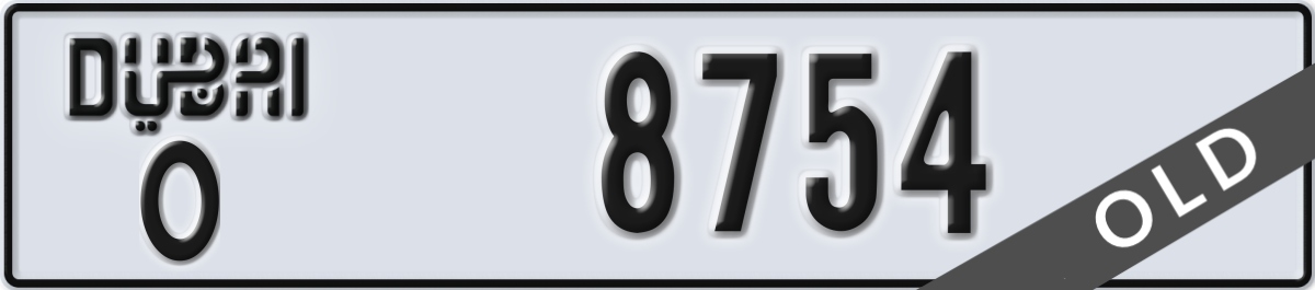 dubai License Plate Number 8754 Code O