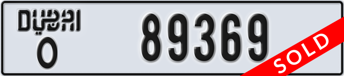 dubai License Plate Number 89369 Code O