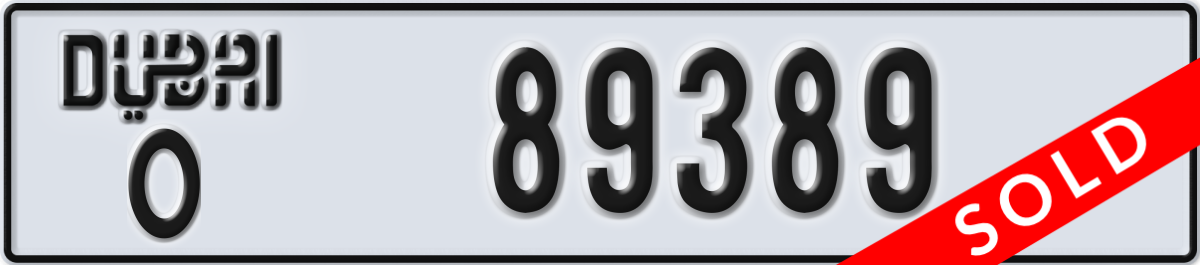 dubai License Plate Number 89389 Code O