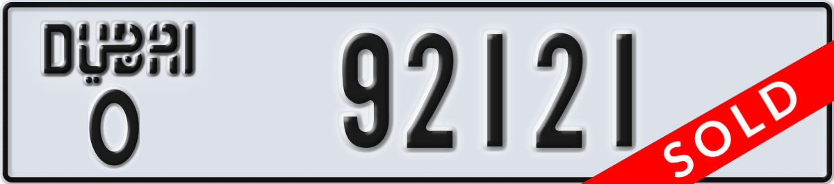 dubai License Plate Number 92121 Code O