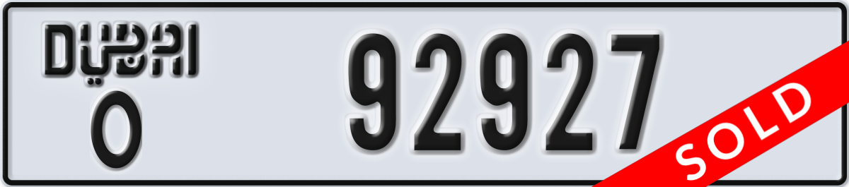 dubai License Plate Number 92927 Code O
