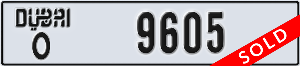 dubai License Plate Number 9605 Code O