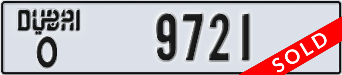 dubai License Plate Number 9721 Code O