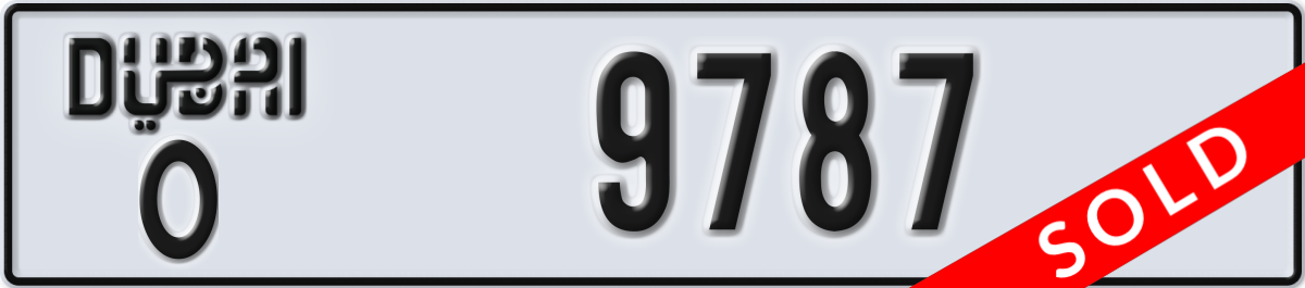 dubai License Plate Number 9787 Code O