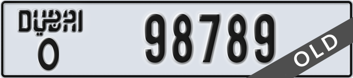 dubai License Plate Number 98789 Code O