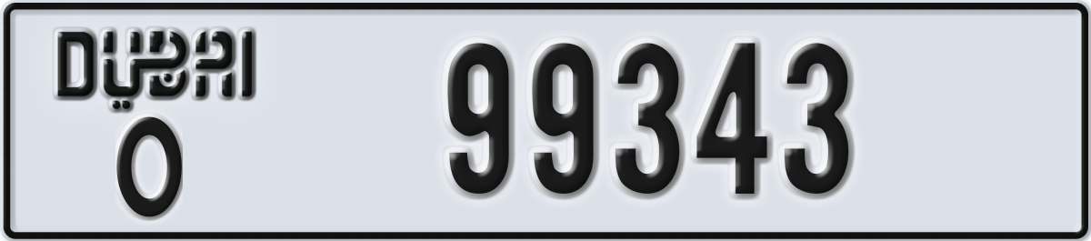 dubai License Plate Number 99343 Code O