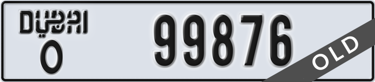 dubai License Plate Number 99876 Code O