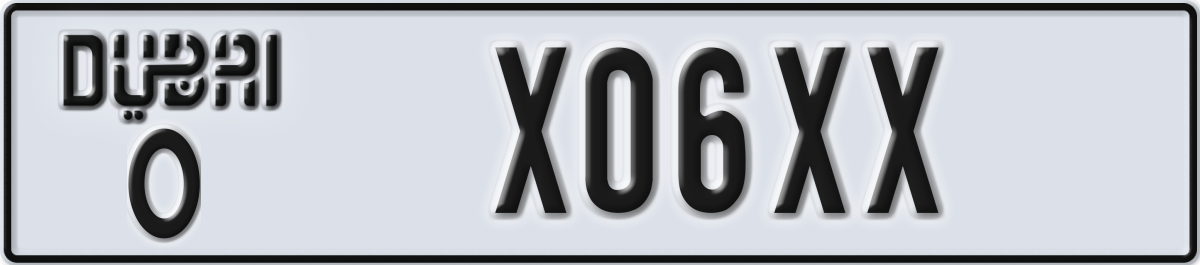dubai License Plate Number X06XX Code O