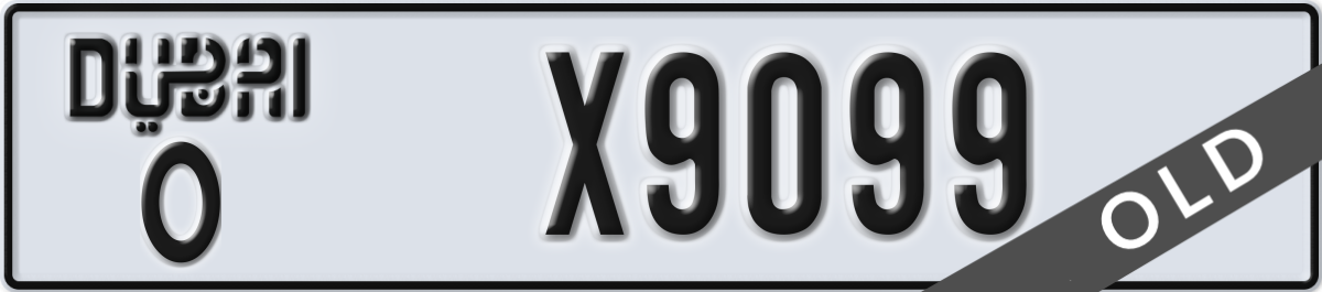 dubai License Plate Number X9099 Code O