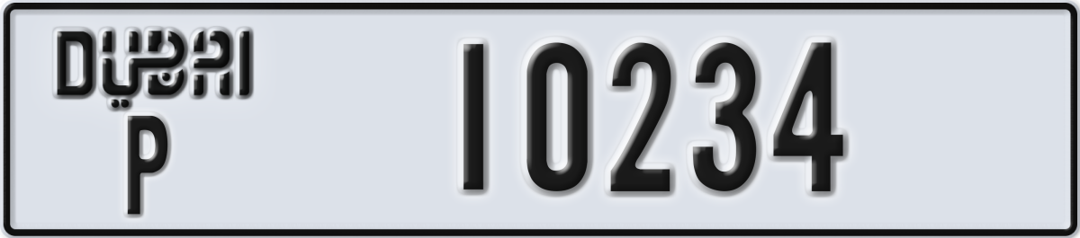 dubai License Plate Number 10234 Code P