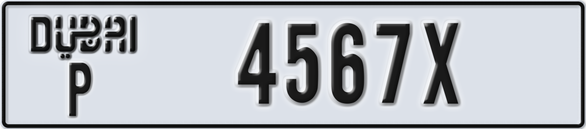 dubai License Plate Number 4567X Code P