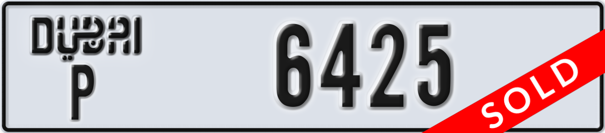dubai License Plate Number 6425 Code P